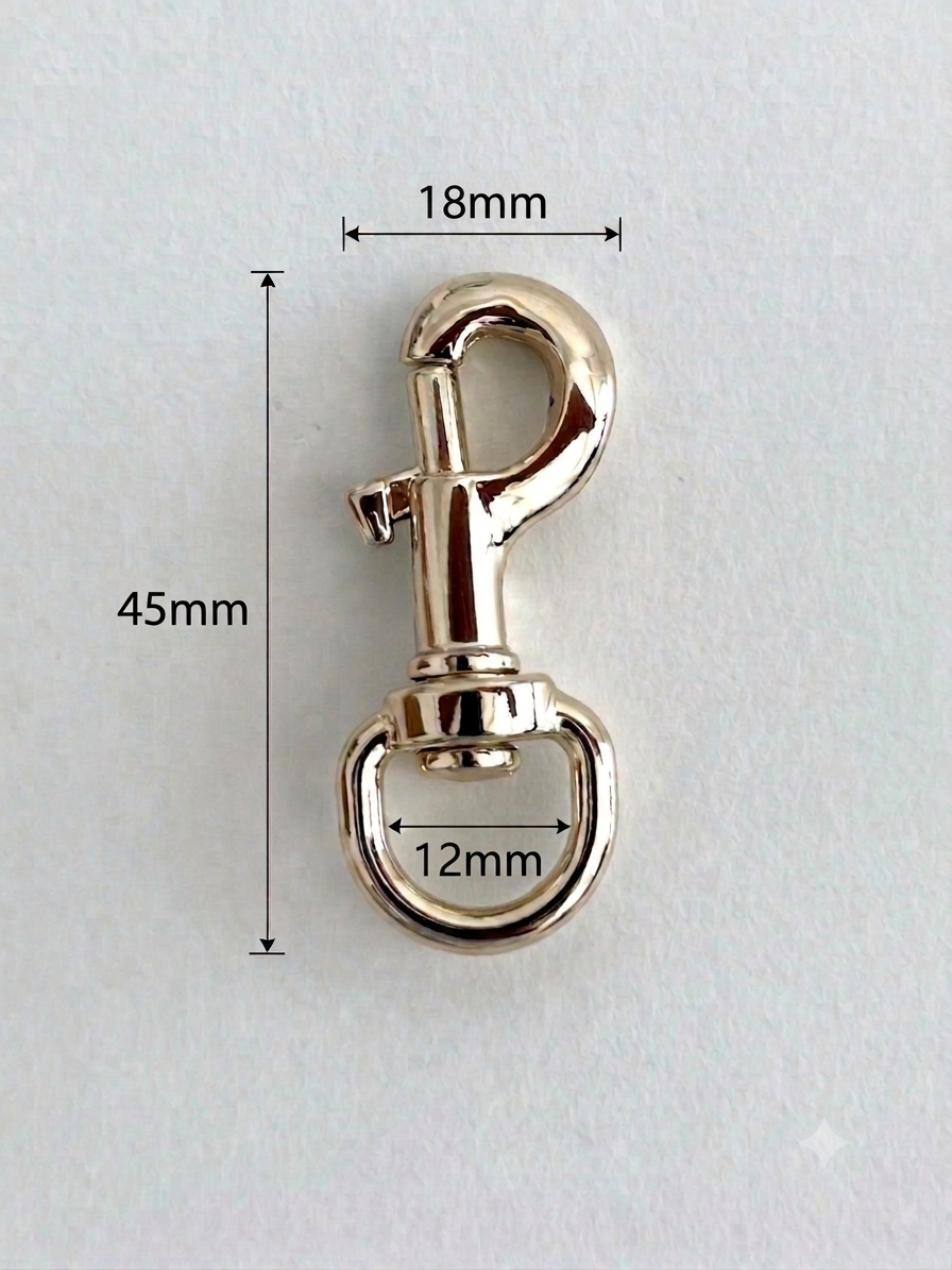 12mm Light Gold Bolt Bar Snap Swivel Hook